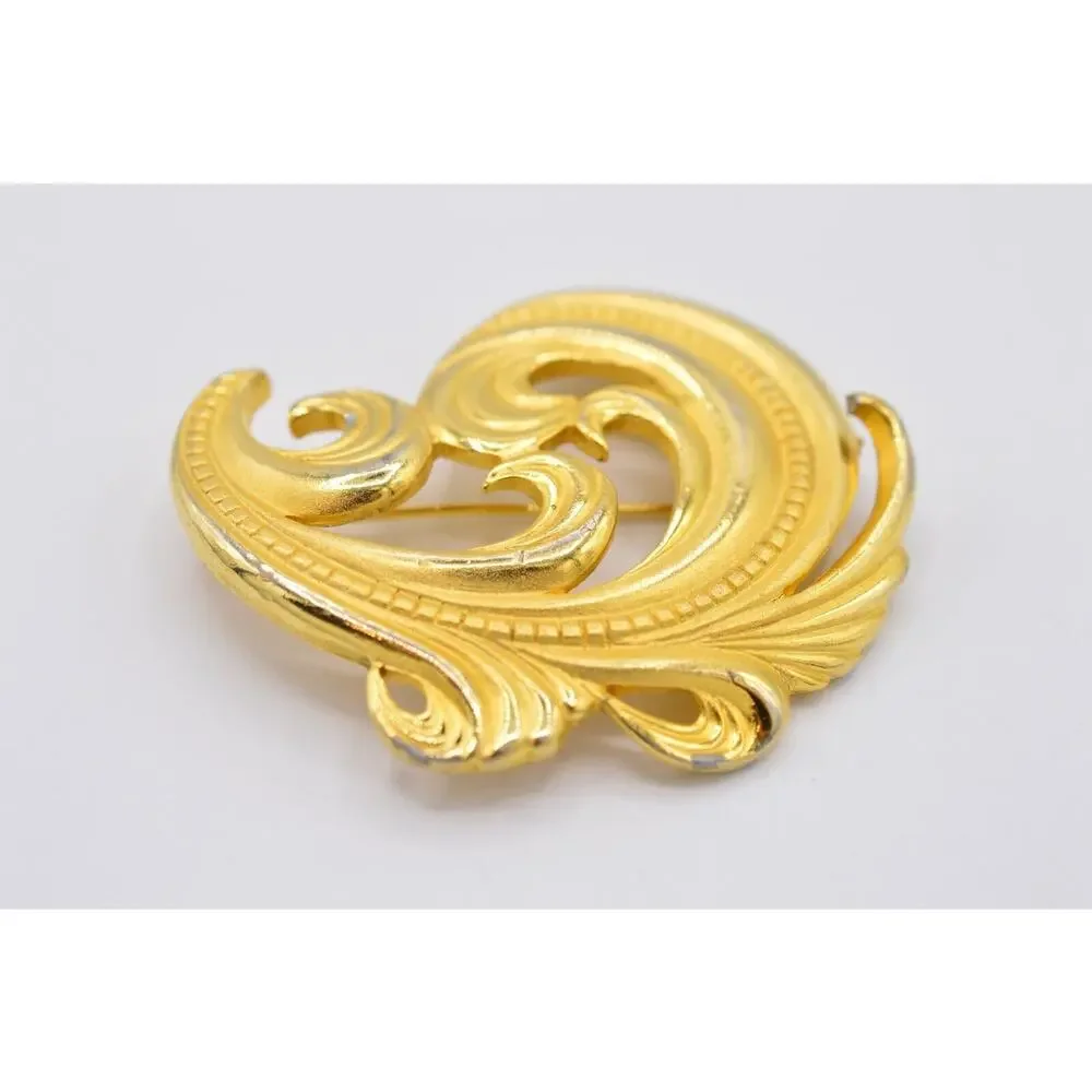 Paquette Vintage Pin Brooch Brushed Gold Bright Matte Chunky Signed 1980s 9B